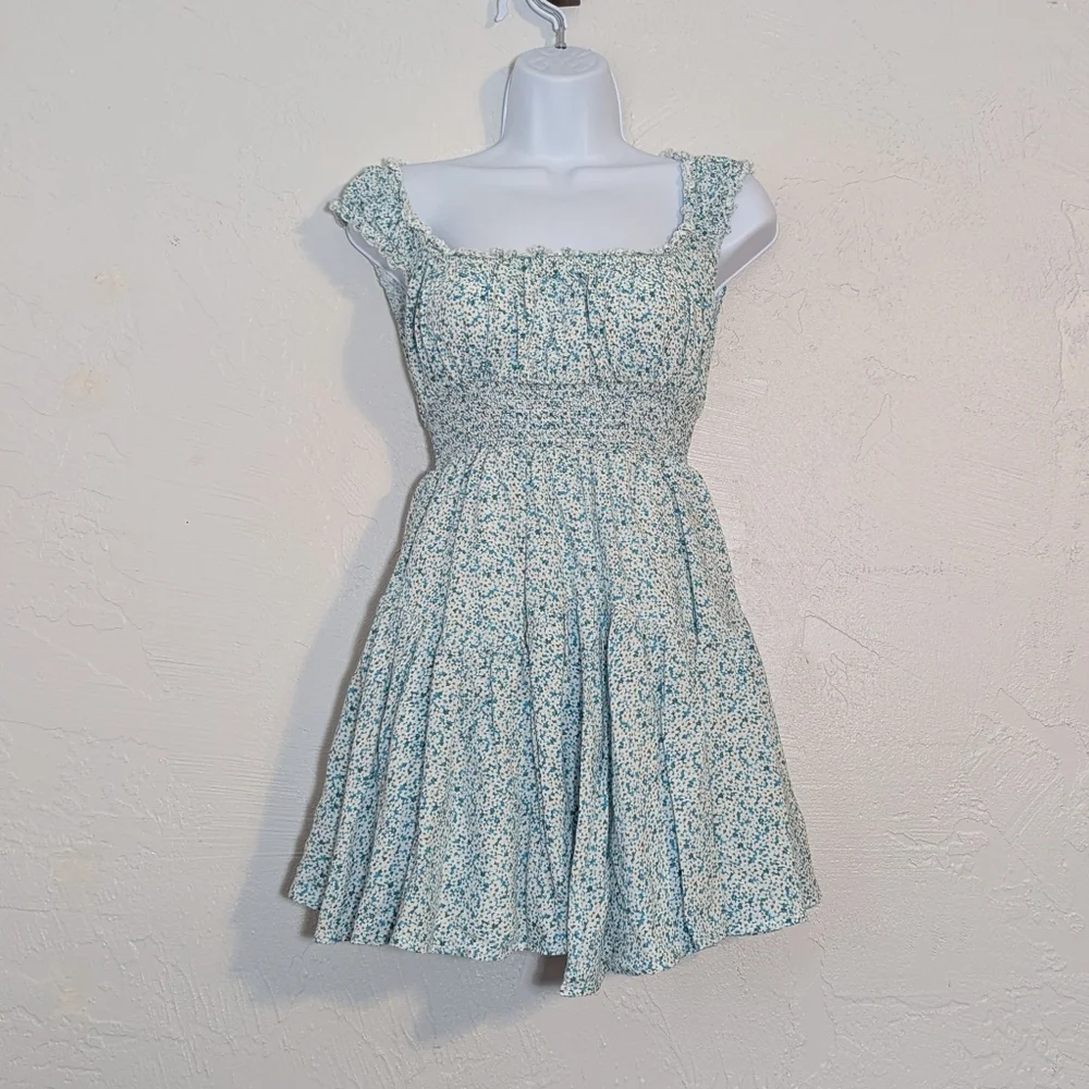 Dainty Floral Cottage Milkmaid Babydoll Mini Dress Garden Party Feminine Summer